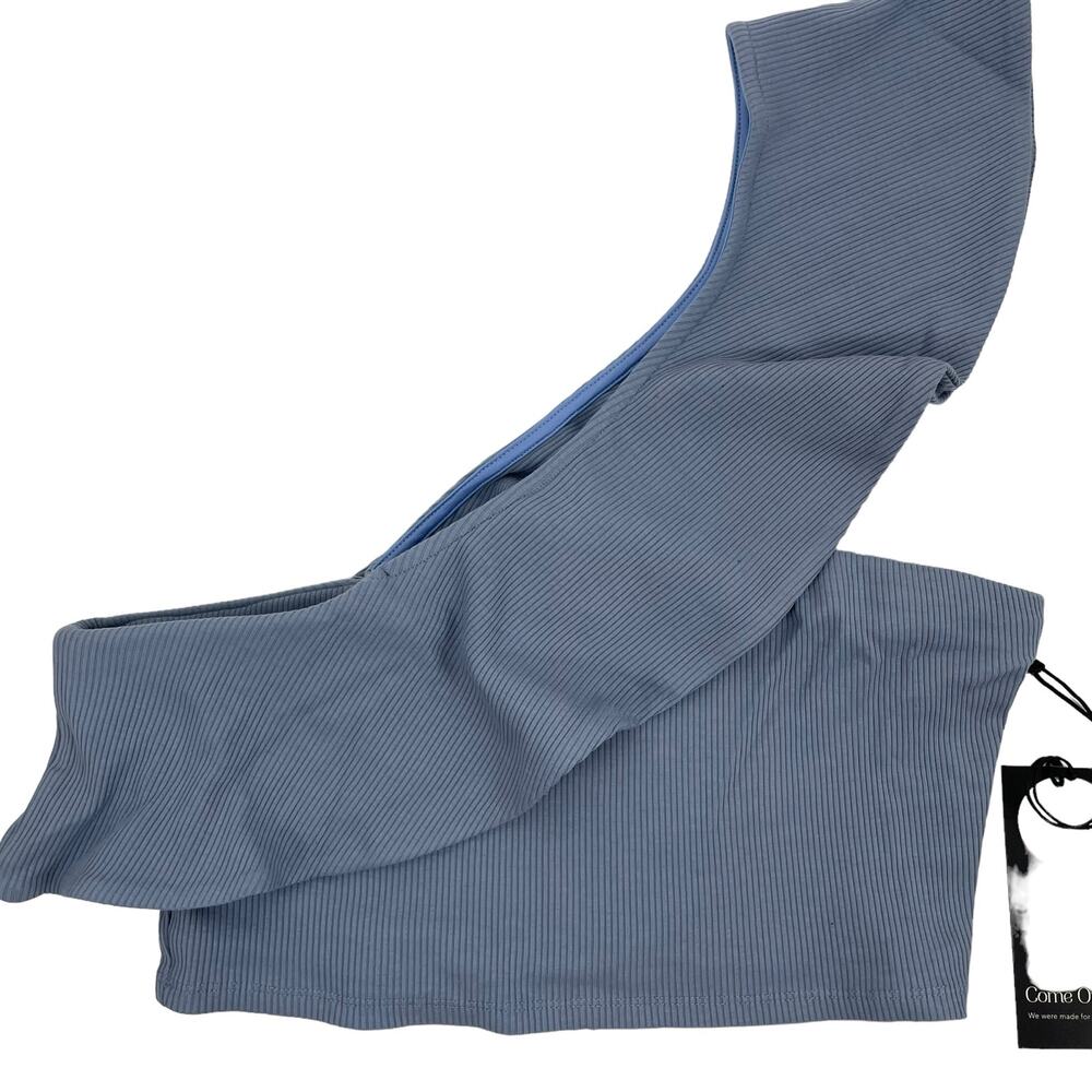 Privacy Please Waverly One Shoulder Crop Top Ruffle Blue Size L - Picture 5 of 8